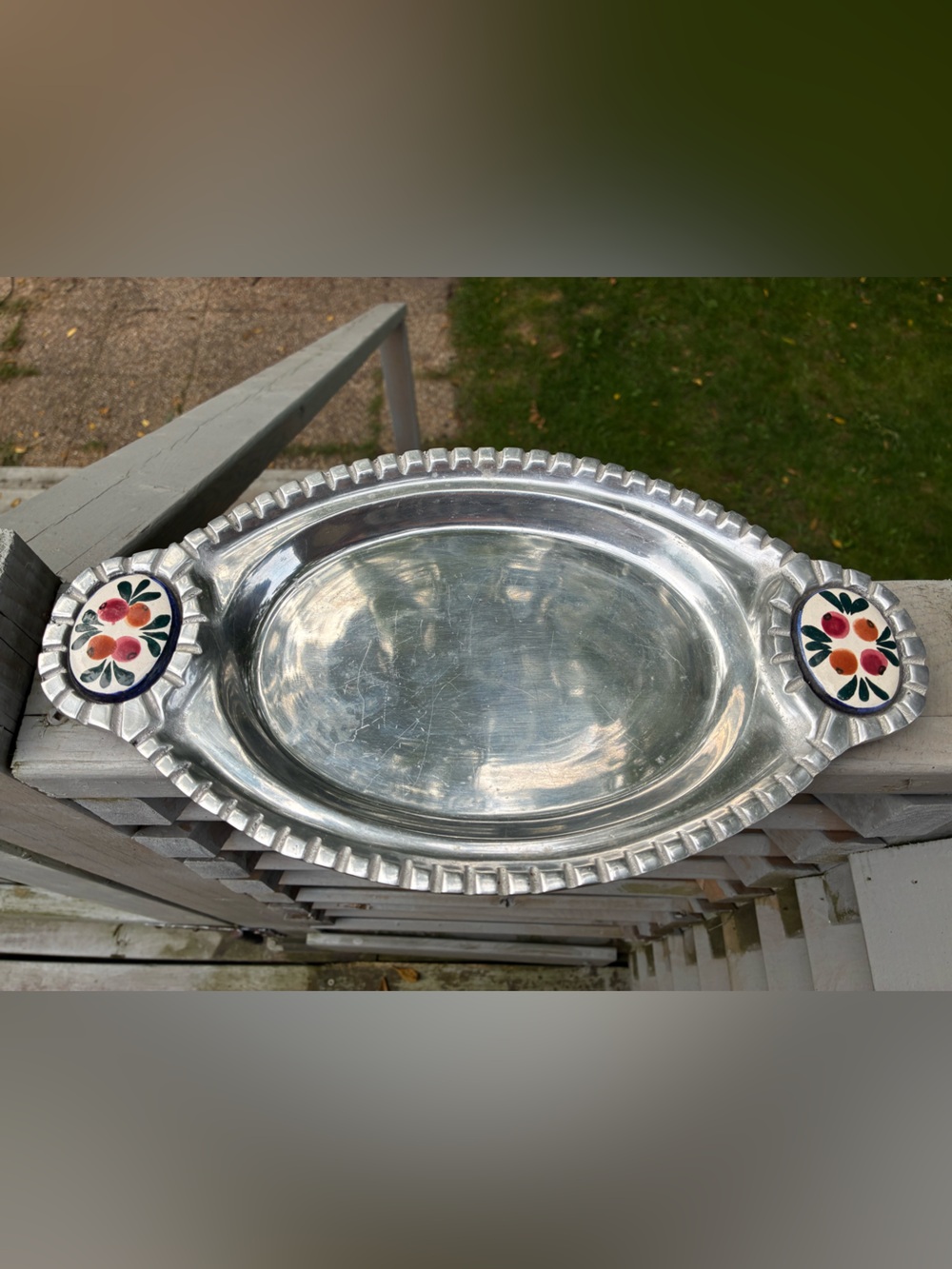 Vintage Mexican Aluminum Oval Serving Tray